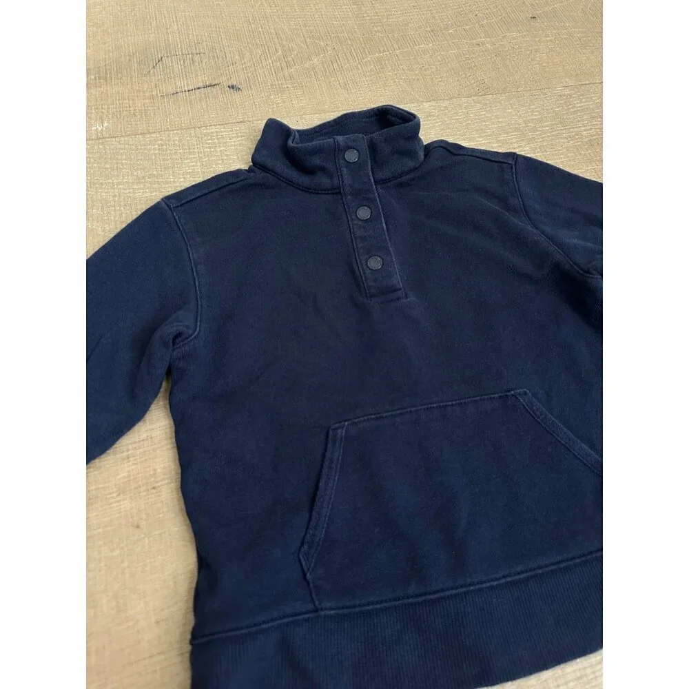 Janie & Jack Navy Blue 1/4 Button Pullover Sweatshirt With Kangaroo Pocket Boys